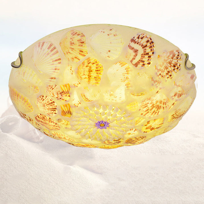 European Mediterranean Shell Art Round LED Flush Mount Ceiling Light Lumendat