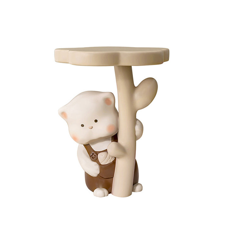 Lumendat Contemporary Creative Kids Cat Flower Resin End Table 1-Tray For Bedroom Lumendat