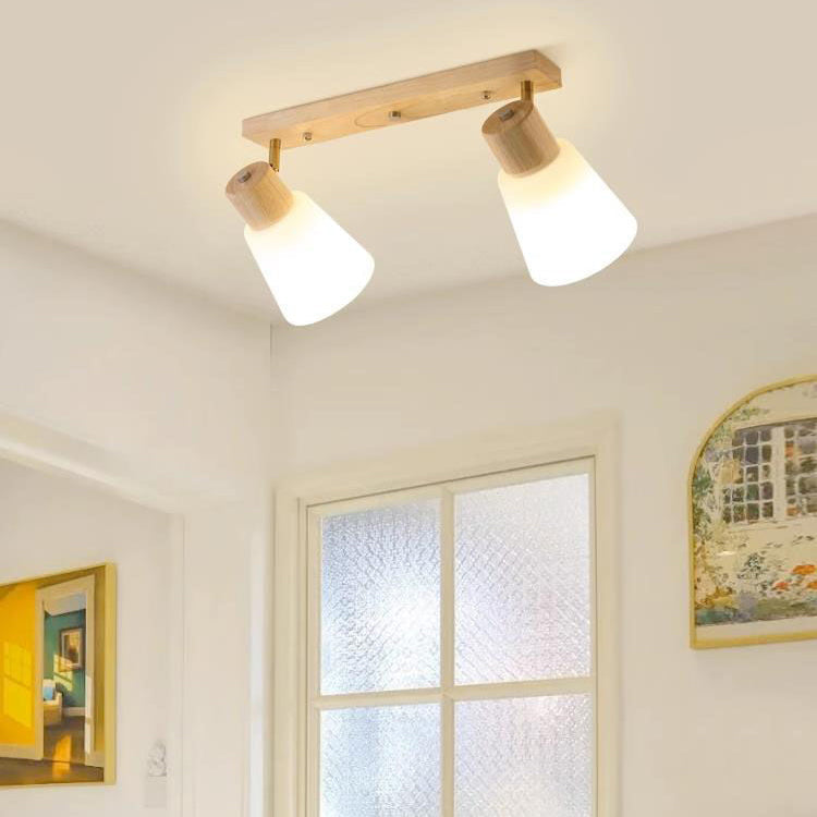 Traditional Vintage Wood Glass Trumpet Shade 1/2/3/4-light Semi-flush Mount Ceiling Light for Living Room
