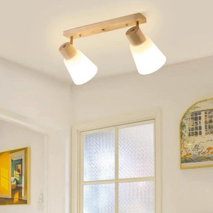 Traditional Vintage Wood Glass Trumpet Shade 1/2/3/4-light Semi-flush Mount Ceiling Light for Living Room
