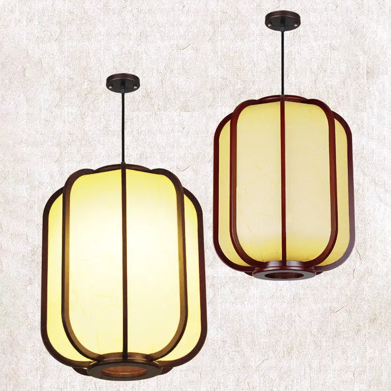 Modern Chinese Faux Sheepskin Wooden Lantern 1-light Pendant Light Lumendat