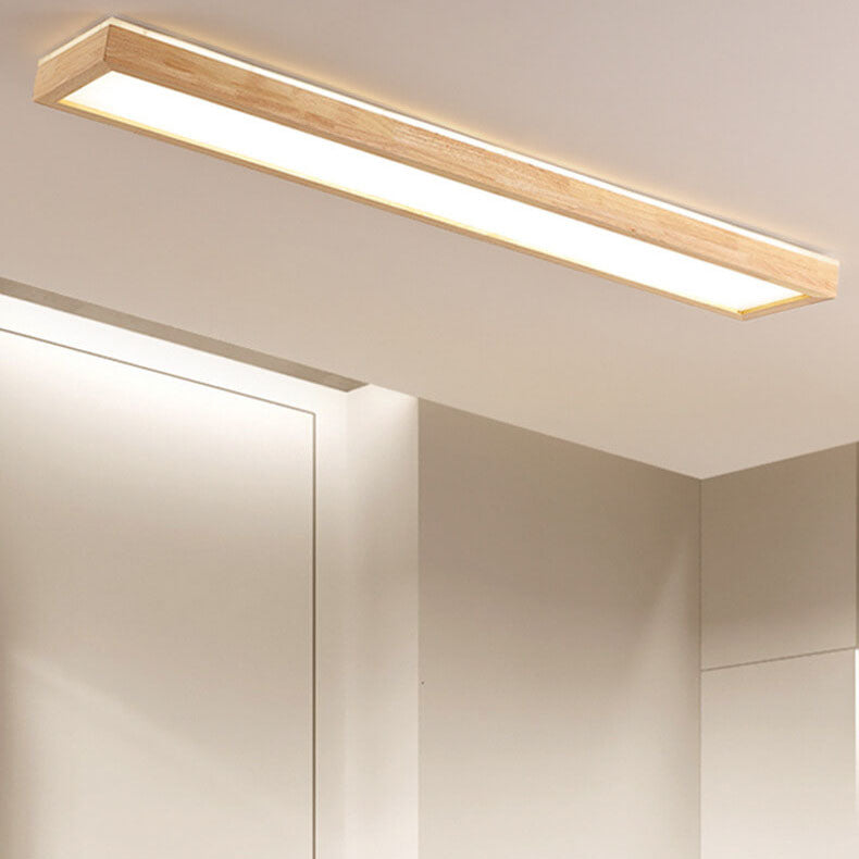 Japanese Minimalist Log Rectangular Walnut LED Flush Mount Ceiling Light BulbSquare