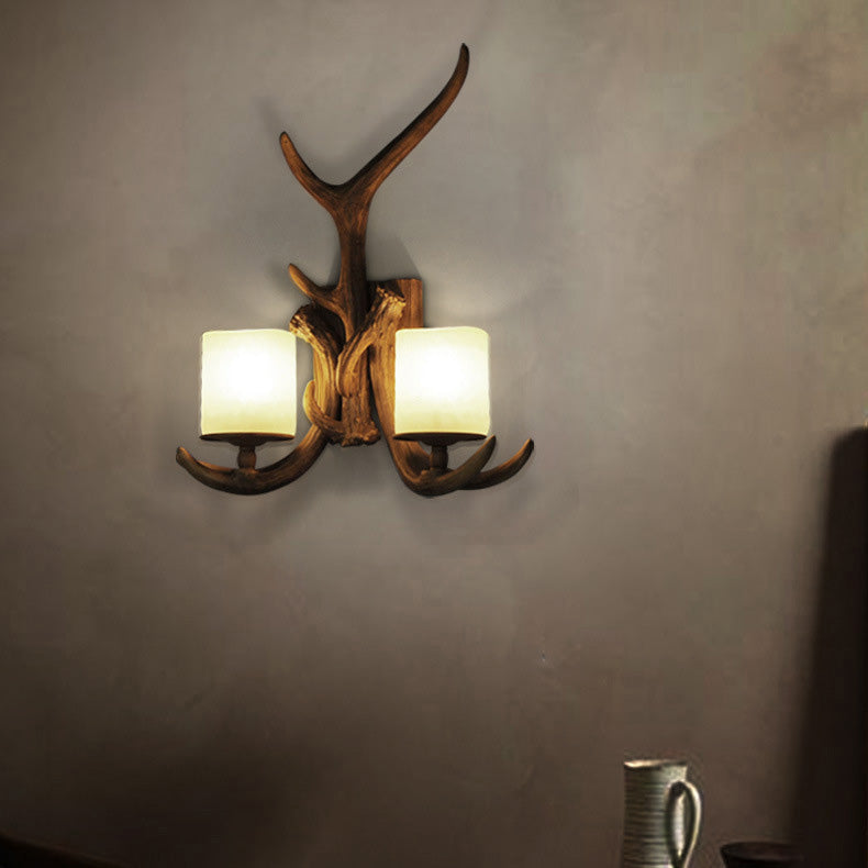 Traditional Vintage Resin Iron Antler 1/2 Light Wall Sconce Lamp For Hallway
