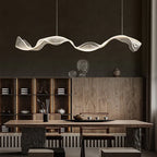 Contemporary Creative Rectangle Wave Ribbon Metal Acrylic LED Island Light Chandelier for Dining Room BulbSquare
