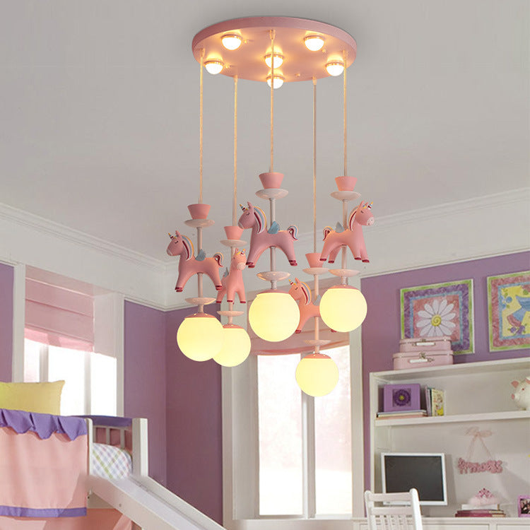 Lumendat Modern Art Deco Kids Iron Resin Glass Round Base Ball Horse 1/3/5 Light Flush Mount Ceiling Light For Bedroom Lumendat