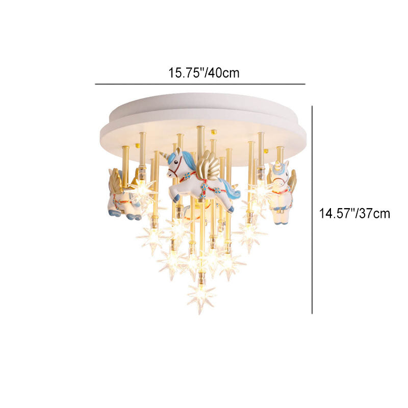 Lumendat Modern Children's Pegasus Hardware Resin Glass 13-Light Flush Mount Ceiling Light Lumendat