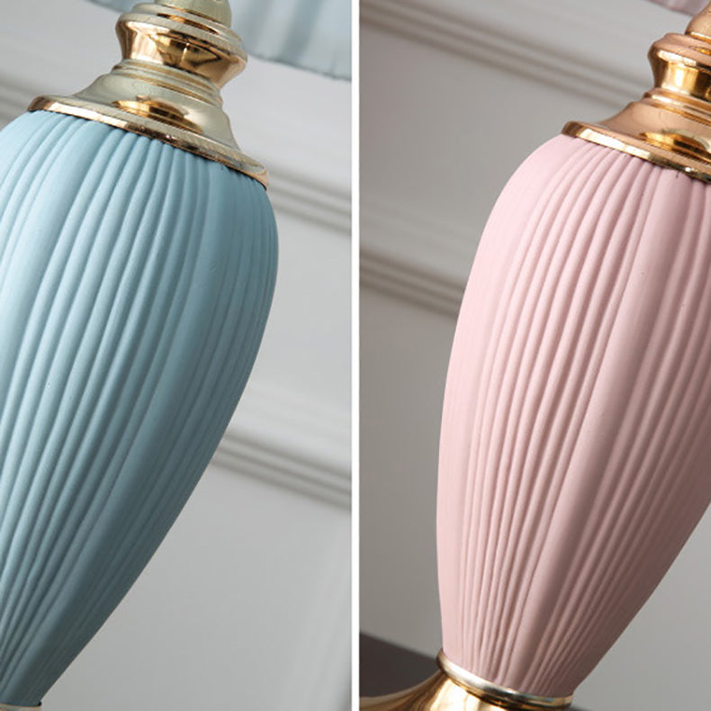 Traditional European Pleated Fabric Shade Ceramic Column Base 1-Light Table Lamp For Study Lumendat