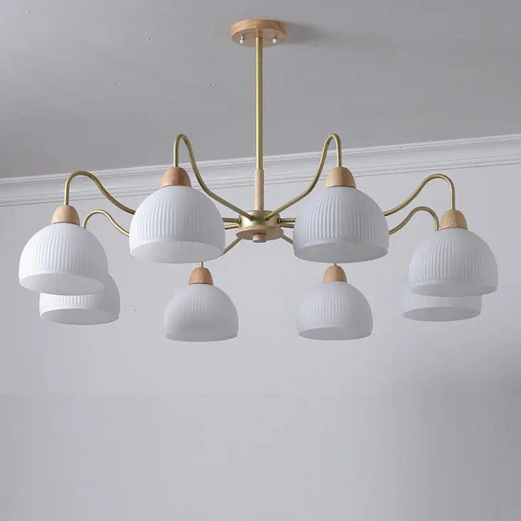 Nordic Japanese Glass Round Wood 3/6/8 Light Chandelier Lumendat