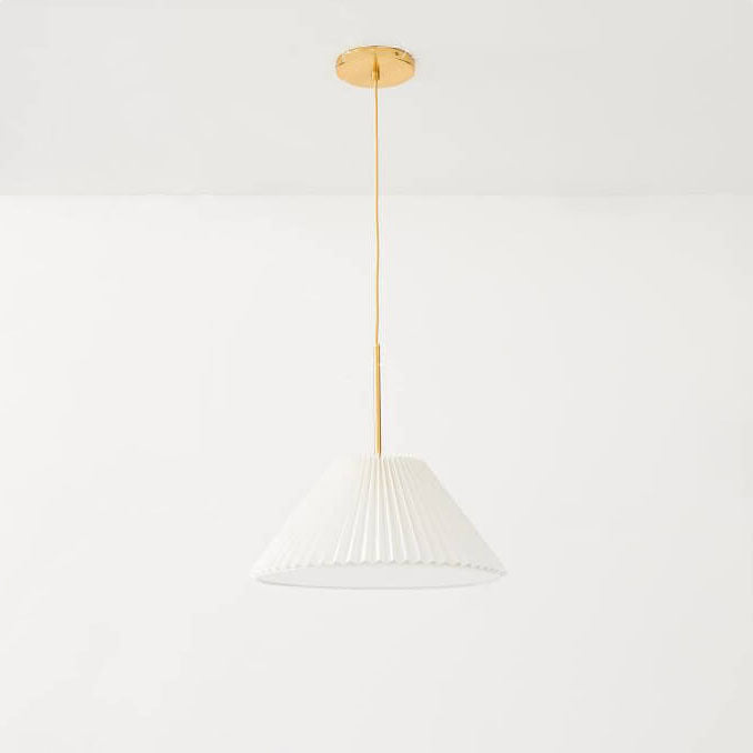 Contemporary Scandinavian Pleated PVC Fabric Hardware Drum Cone 1-Light Pendant Light for Living Room Lumendat