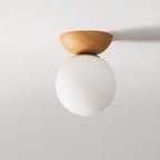 Japanese Minimalist Wood Grain Glass Round 1-Light Flush Mount Ceiling Light Lumendat