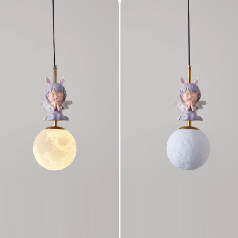 Lumendat Contemporary Nordic Kids Resin Glass Round Angel 1-Light Pendant Light For Bedside Lumendat