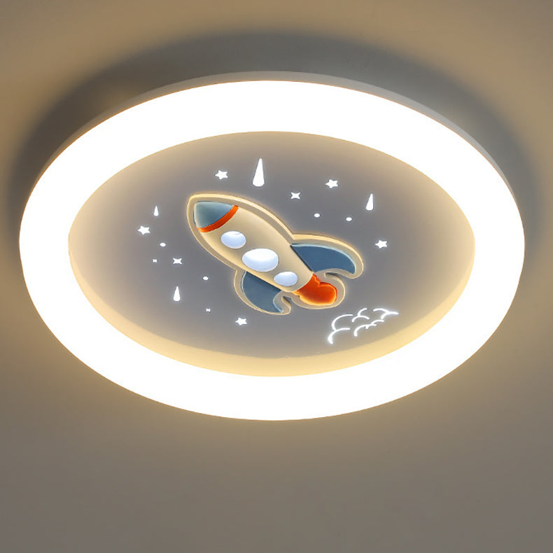 Lumendat Modern Art Deco Kids Iron Resin Acrylic Round Meteor Shower Rocket Shield Kitty LED Flush Mount Ceiling Light For Bedroom Lumendat