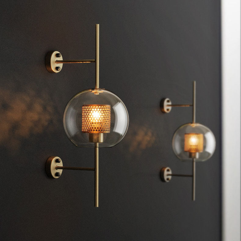 Contemporary Industrial Iron Finish Frame Spherical Glass Shade 1-Light Wall Sconce Lamp For Bedroom Lumendat