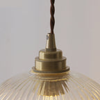 Modern Simplicity Ribbed Glass Semicircle Shade Copper 1-light Pendant Light for Living Room BulbSquare