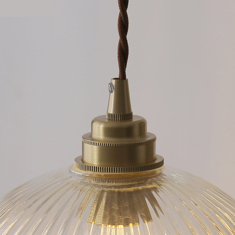 Modern Simplicity Ribbed Glass Semicircle Shade Copper 1-light Pendant Light for Living Room