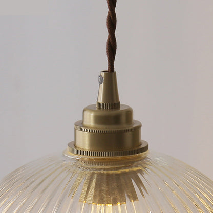 Modern Simplicity Ribbed Glass Semicircle Shade Copper 1-light Pendant Light for Living Room