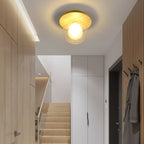 Japanese Minimalist Glass Iron Woodgrain 1-light Semi-flush Mount Ceiling Light