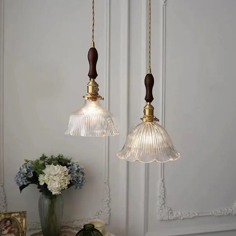 Nordic Modern Minimalist Flower Copper Walnut Glass 1-light Pendant Light Lumendat