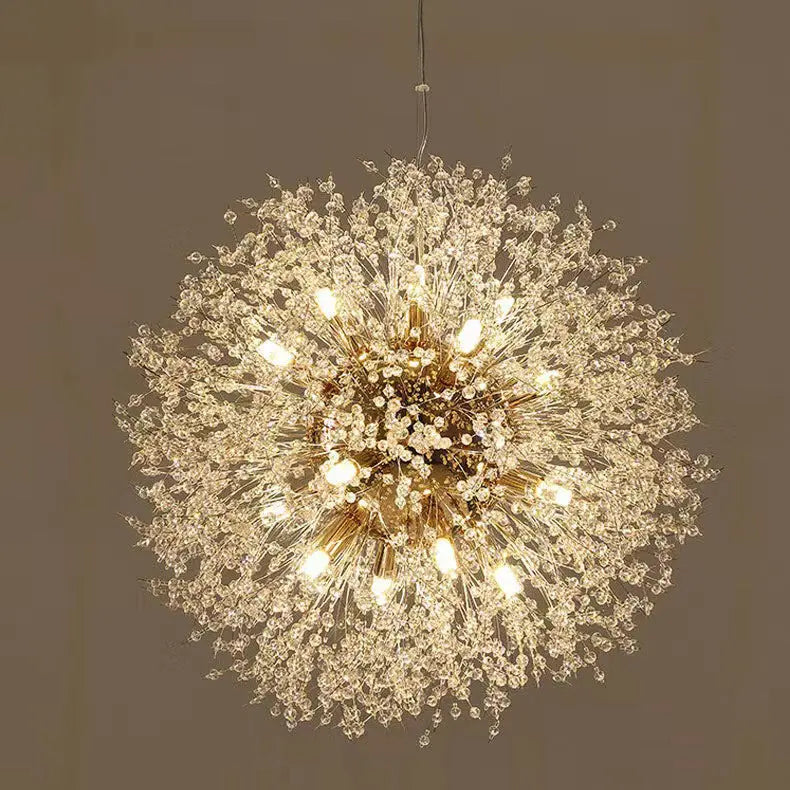 Contemporary Scandinavian Dandelion Metal Crystal 8/9/12/16 Light Chandelier for Bedroom Lumendat