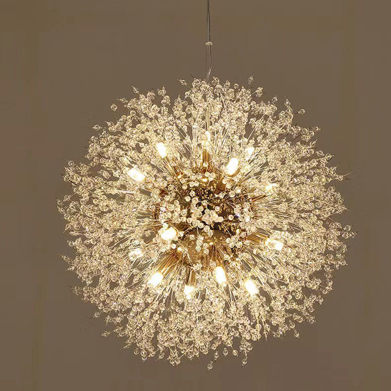 Contemporary Scandinavian Dandelion Metal Crystal 8/9/12/16 Light Chandelier for Bedroom