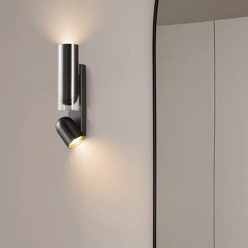 Modern Minimalist Rotatable Cylinder Metal Glass 2-Light Wall Sconce Lamp For Bedroom Lumendat