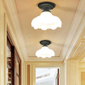 Contemporary Retro Floral Bell Round Iron Glass 1-Light Semi-Flush Mount Ceiling Light For Hallway Lumendat