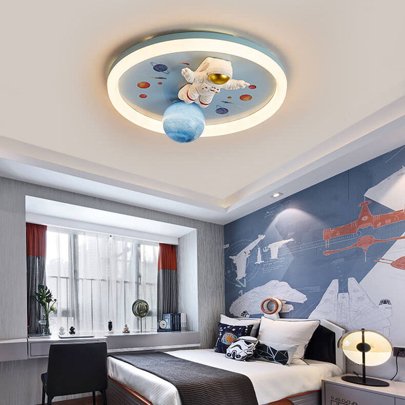 Lumendat Childlike Cartoon Resin Astronaut Round Acrylic LED Flush Mount Ceiling Light Lumendat