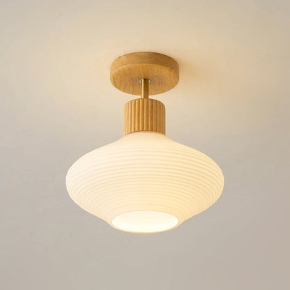 Nordic Log Striped Glass Oval 1-light Semi-flush Mount Ceiling Light