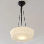 Traditional French Iron Glass Stripes Round Drum LED Semi-flush Mount Ceiling Light for Living Room & Bedroom Lumendat