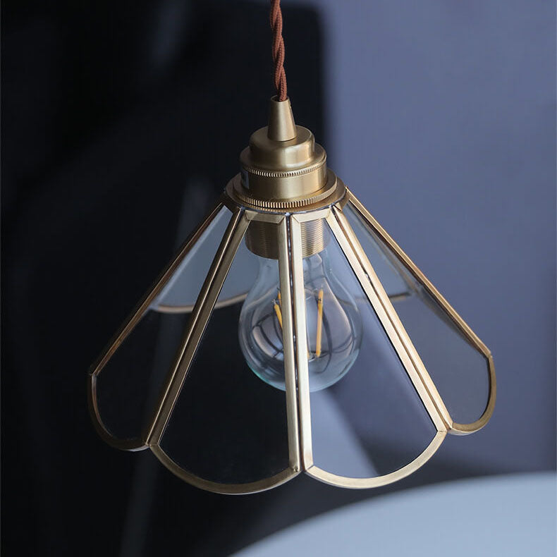 Traditional Japanese Cone Geometric Glass Copper 1-Light Pendant Light Lumendat