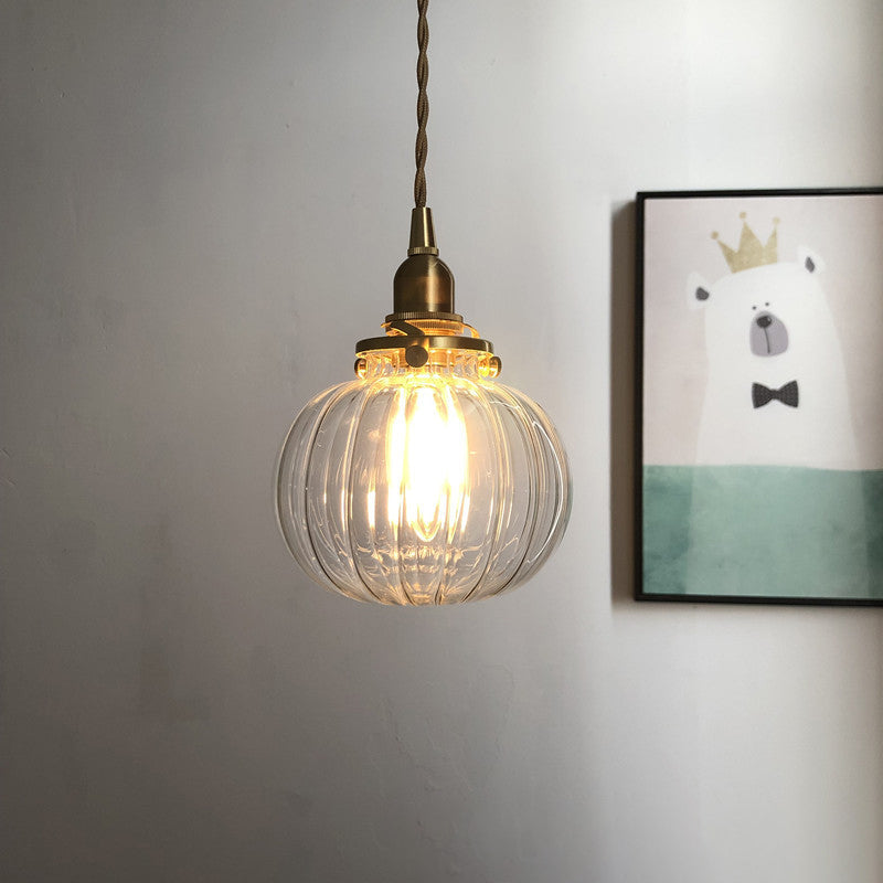 Traditional Japanese Oval Brass Glass 1-light Pendant Light for Bedroom