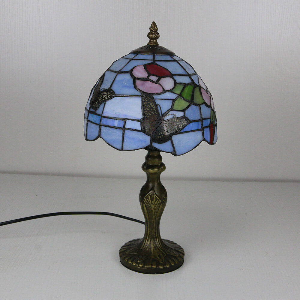 Vintage Tiffany Animal Flower Decoration Stained Glass Dome 1-Light Table Lamp Lumendat