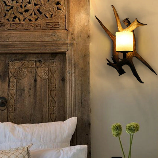Traditional Vintage Resin Iron Antler 1/2 Light Wall Sconce Lamp For Hallway