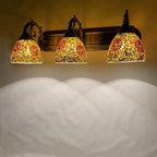 Tiffany Mediterranean Horn Stained Glass 3-Light Bathroom Vanity Mirror Front Wall Sconce Lamp Lumendat