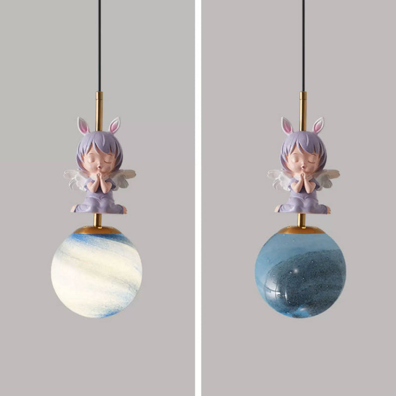 Lumendat Contemporary Nordic Kids Resin Glass Round Angel 1-Light Pendant Light For Bedside Lumendat