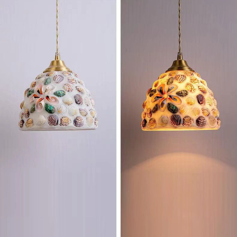 Traditional Tiffany Shell Decor Stained Glass Semicircle 1-light Pendant Light for Bedroom BulbSquare