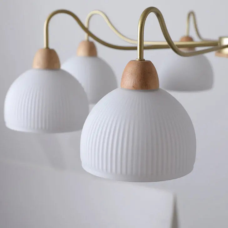Nordic Japanese Glass Round Wood 3/6/8 Light Chandelier Lumendat