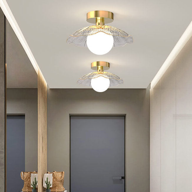 Modern Light Luxury Glass Flower Design Iron 1-light Semi-flush Mount Ceiling Light