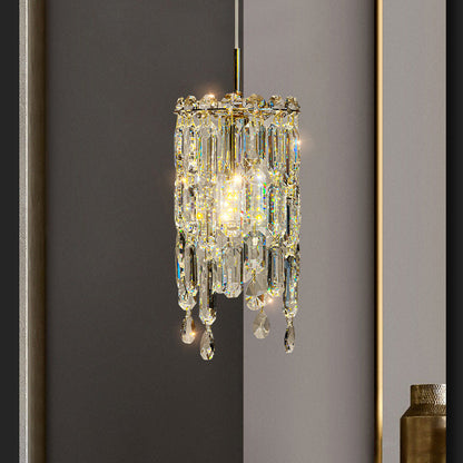Modern Art Deco Cylinder Metal Crystal 1-light Pendant Light for Living Room