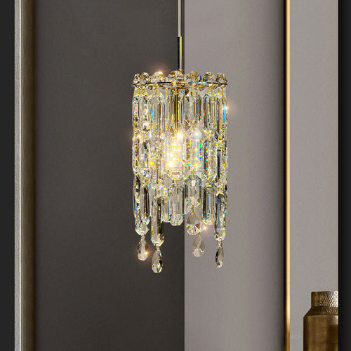 Modern Art Deco Cylinder Metal Crystal 1-light Pendant Light for Living Room