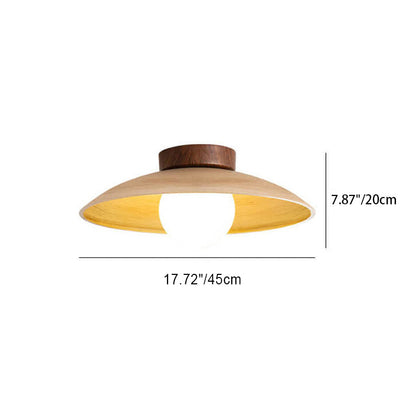 Japanese Wabi-sabi Faux Woodgrain Flying Saucer Design 1-light Semi-flush Mount Ceiling Light