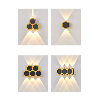 Outdoor Simple Hexagonal Combination Black Gold LED Wall Sconce Lamp