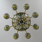 Traditional Tiffany Bead Dome Baroque Iron Glass Alloy 8/11 Light Chandeliers for Living Room BulbSquare