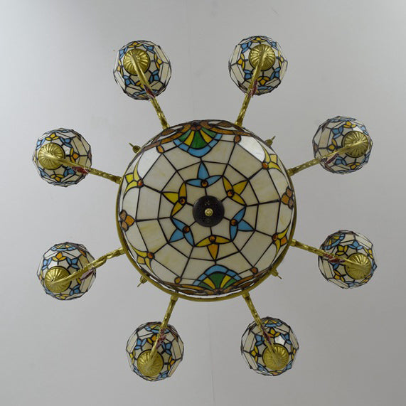 Traditional Tiffany Bead Dome Baroque Iron Glass Alloy 8/11 Light Chandeliers for Living Room