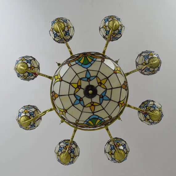 Traditional Tiffany Bead Dome Baroque Iron Glass Alloy 8/11 Light Chandeliers for Living Room BulbSquare
