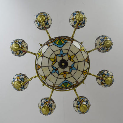 Traditional Tiffany Bead Dome Baroque Iron Glass Alloy 8/11 Light Chandeliers for Living Room