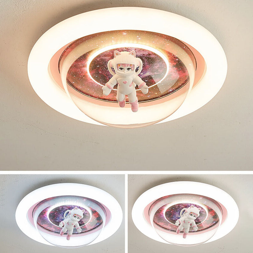 Lumendat Contemporary Creative Cartoon Pink Astronaut Unicorn Round Acrylic Resin LED Flush Mount Ceiling Light For Bedroom Lumendat
