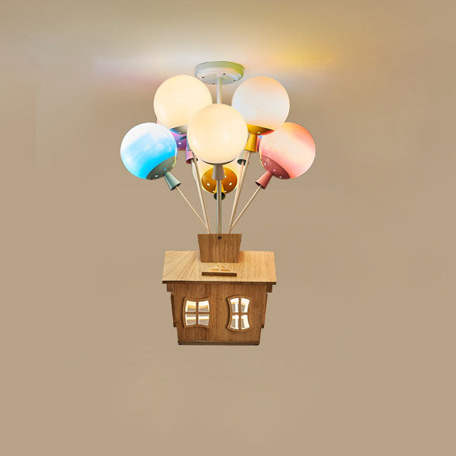Lumendat Contemporary Creative Colorful Acrylic Balloon Log Cabin 7/9-Light Kids Semi-Flush Mount Ceiling Light For Bedroom Lumendat