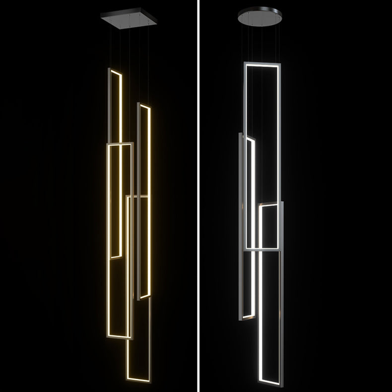 Modern Minimalist Iron Aluminum Silica Rectangular Square Ceiling Plate LED Chandelier for Stairway BulbSquare