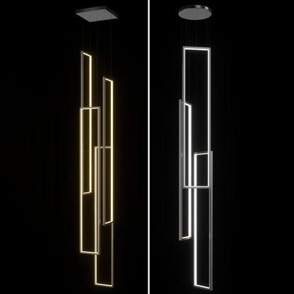 Modern Minimalist Iron Aluminum Silica Rectangular Square Ceiling Plate LED Chandelier for Stairway